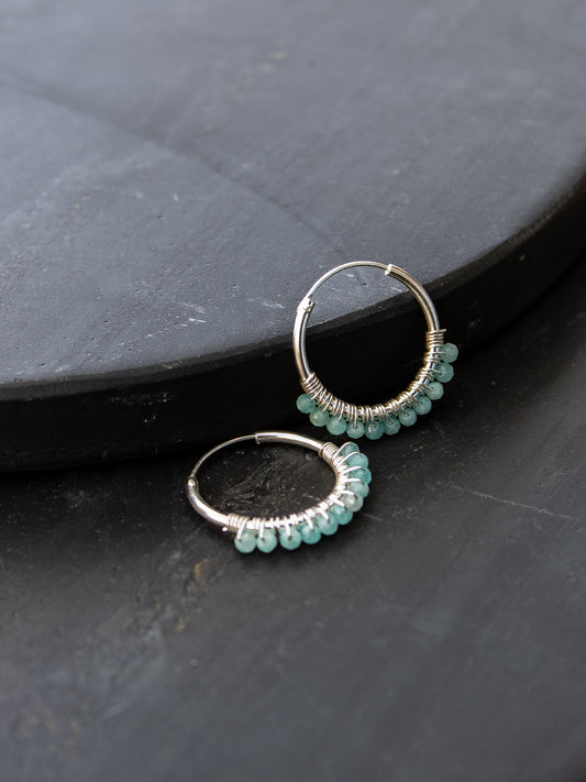 925 Silver Hoop Earrings - Amazonite