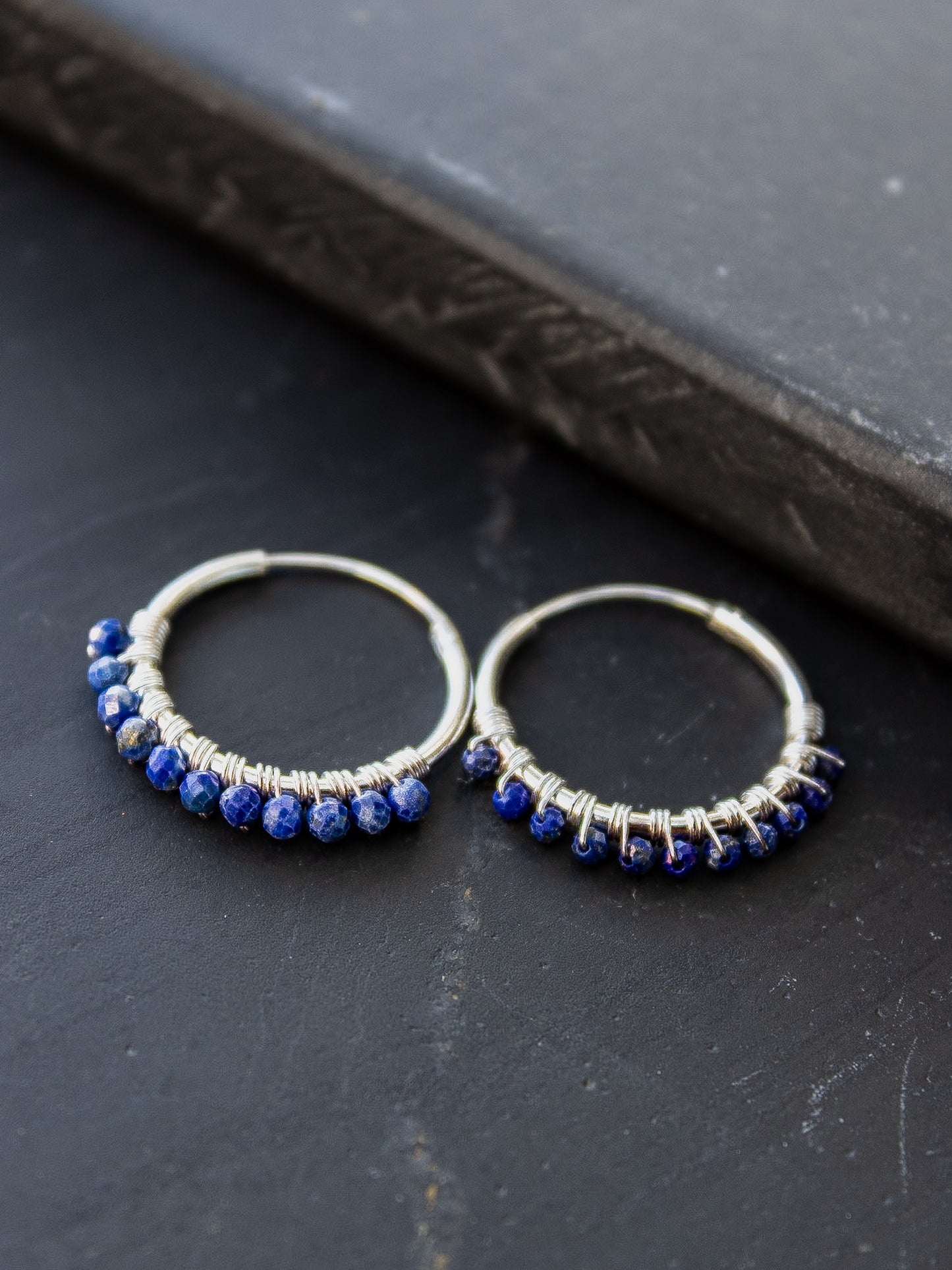 925 Silver Hoop Earrings - Lapis Lazuli