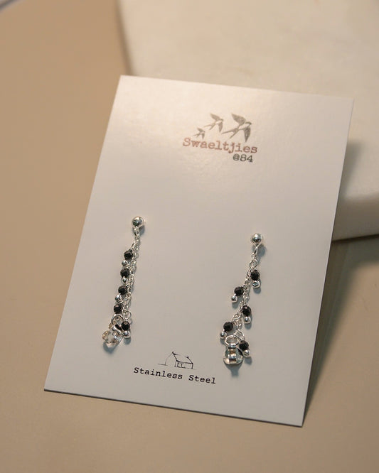 925 Silver Stud Earrings-Black Agate