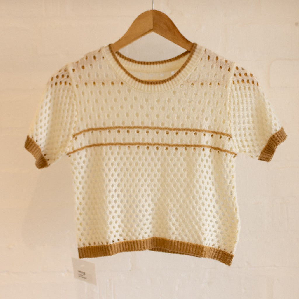 Knitted Top - Cream & Brown