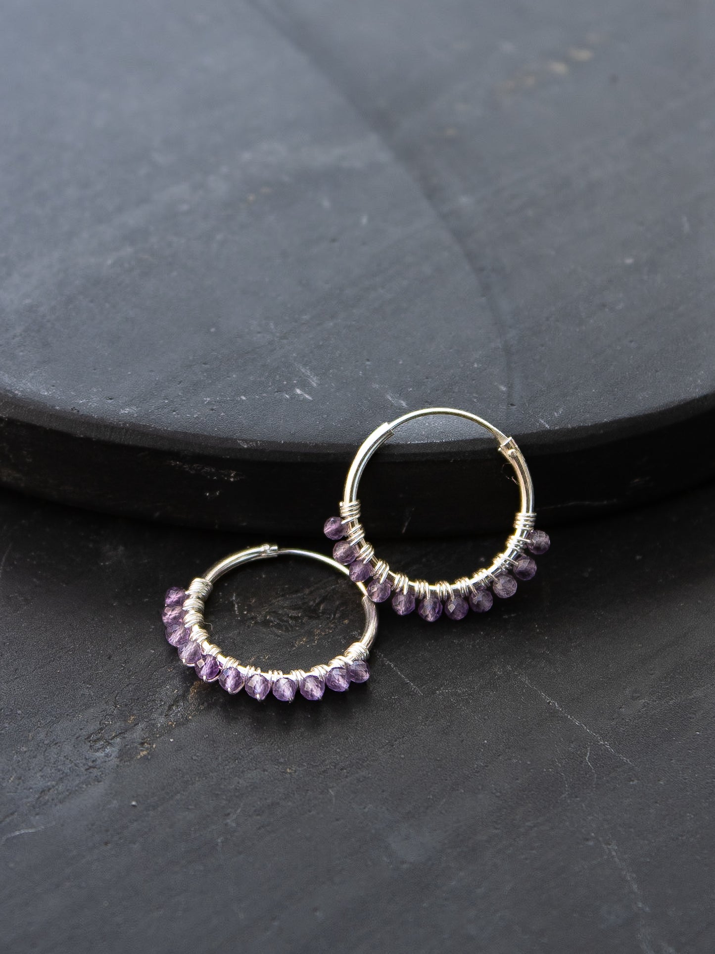 925 Silver Hoop Earrings - Amethyst