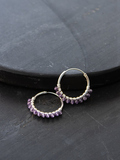 925 Silver Hoop Earrings - Amethyst
