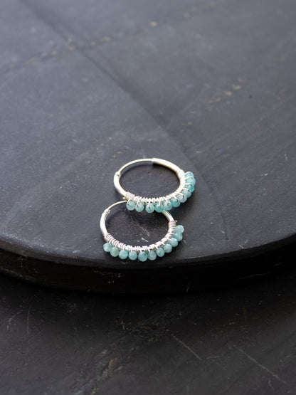 925 Silver Hoop Earrings - Amazonite