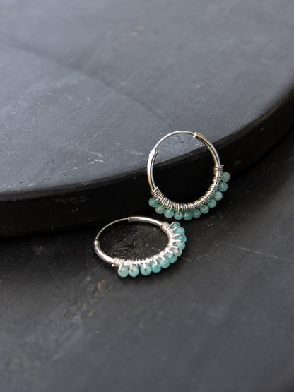 925 Silver Hoop Earrings - Amazonite