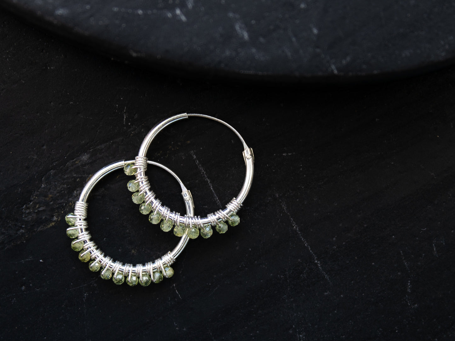 925 Silver Hoop Earrings - Peridot