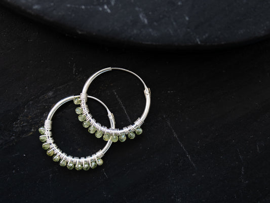 925 Silver Hoop Earrings - Peridot