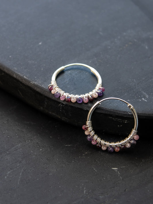 925 Silver Hoop Earrings - Garnet Tourmaline