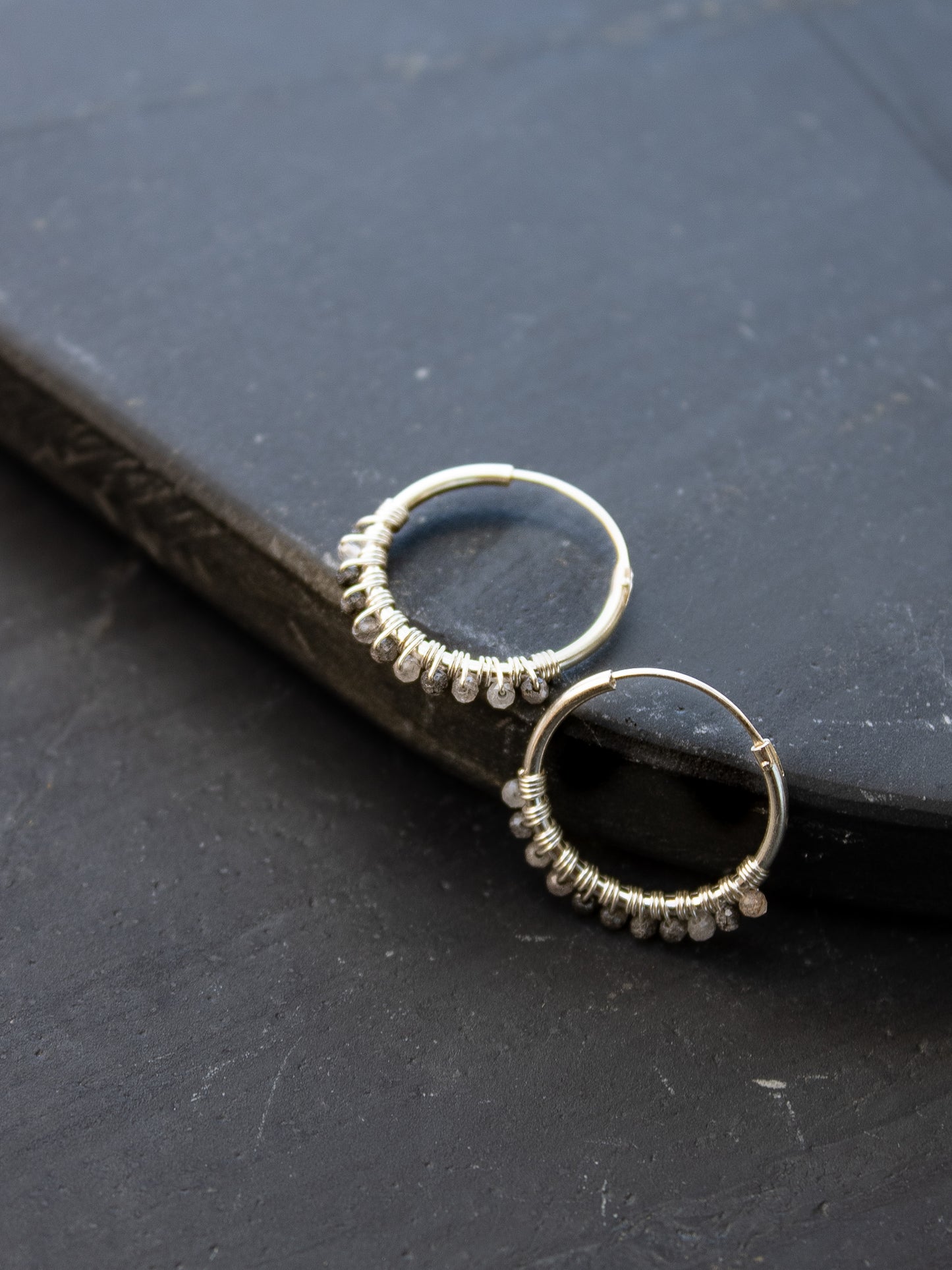 925 Silver Hoop Earrings - Rutilated Quartz