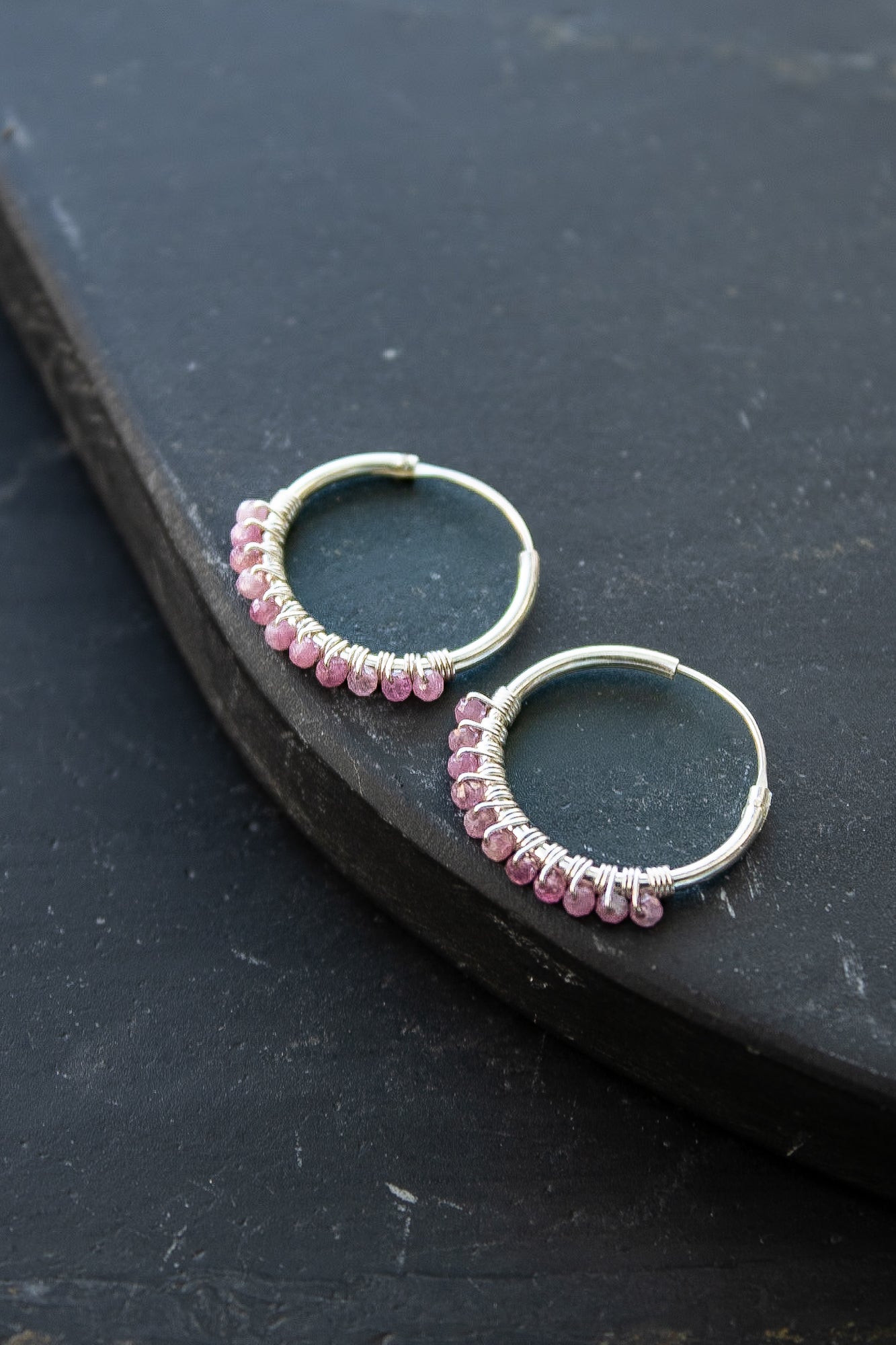 925 Silver Hoop Earrings - Rhodonite