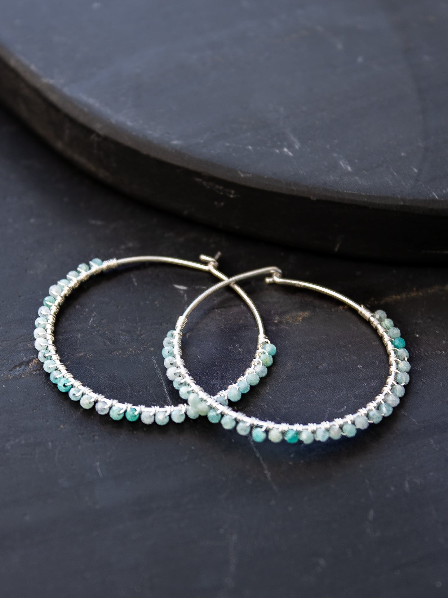 925 Silver Hoop Earrings - Amazonite