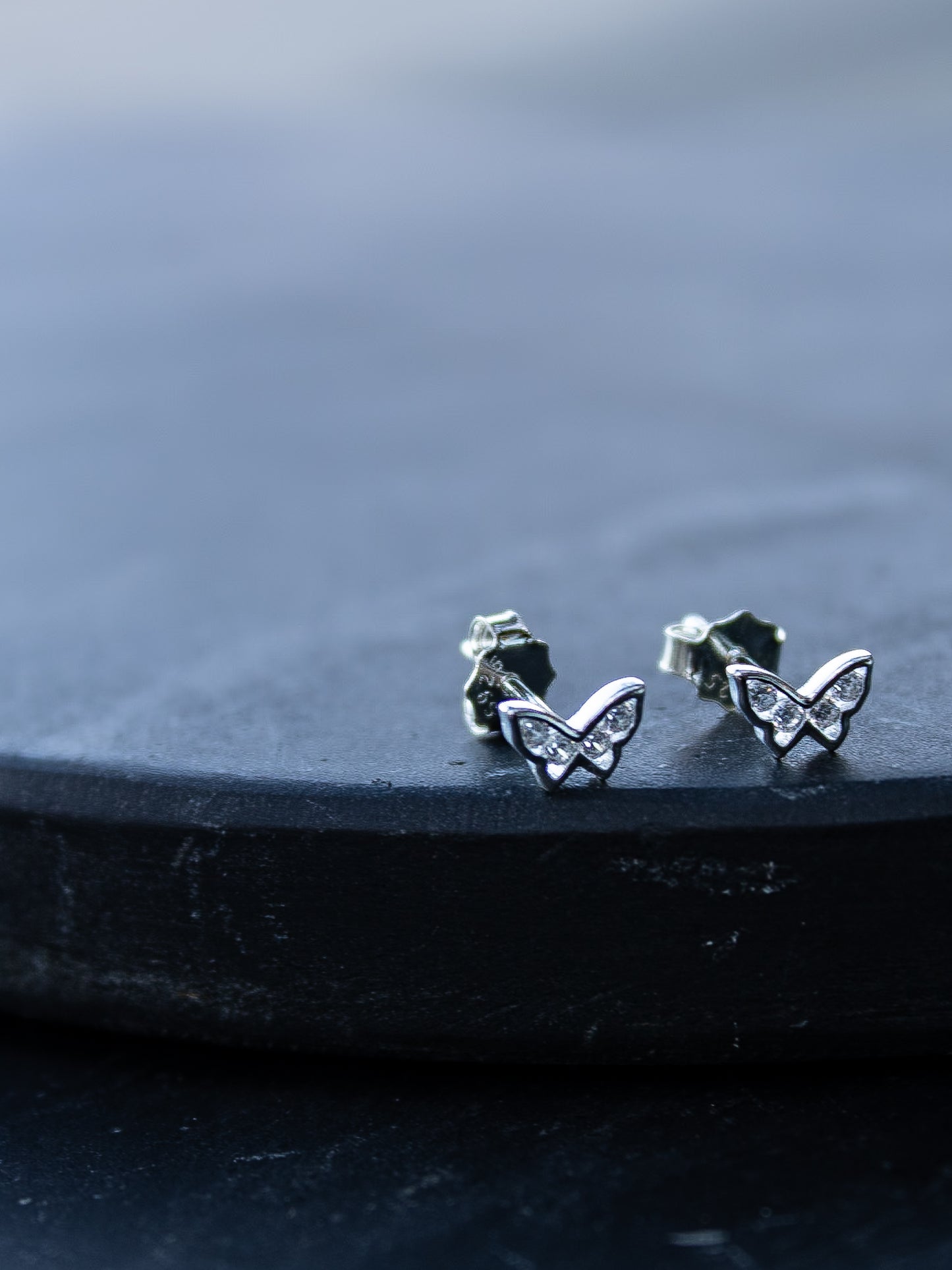 925 Silver Stud Earrings - Cubic Zirconia - Butterflies