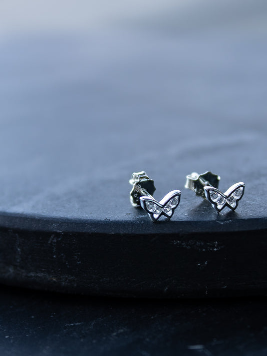 925 Silver Stud Earrings - Cubic Zirconia - Butterflies