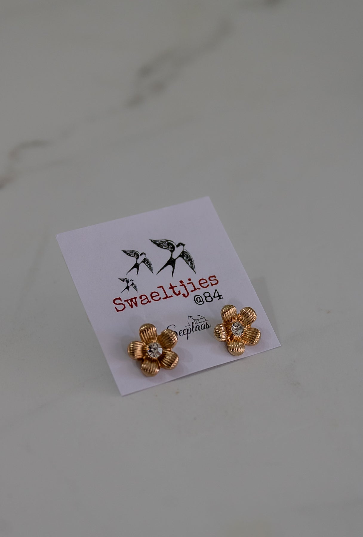 Gold Flower with Diamond Earring